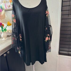 Floral Embroidered Black Blouse